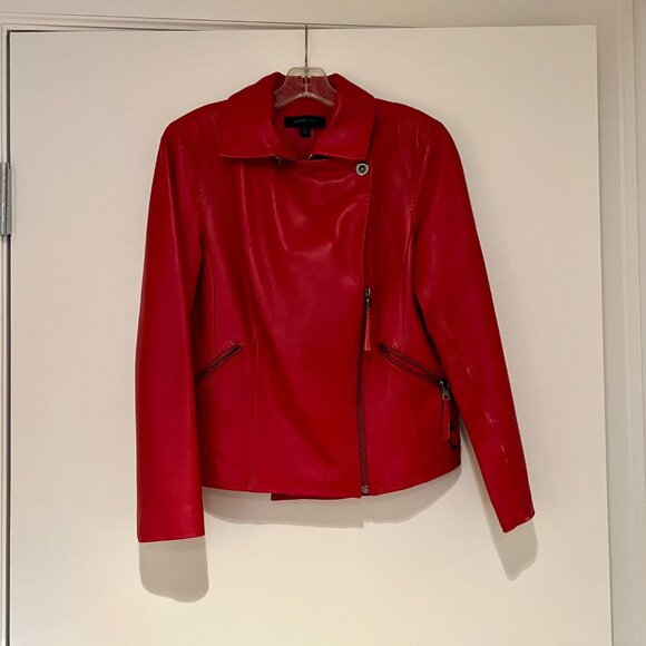 Red Leather Moto Jacket size M - Picture 2 of 13